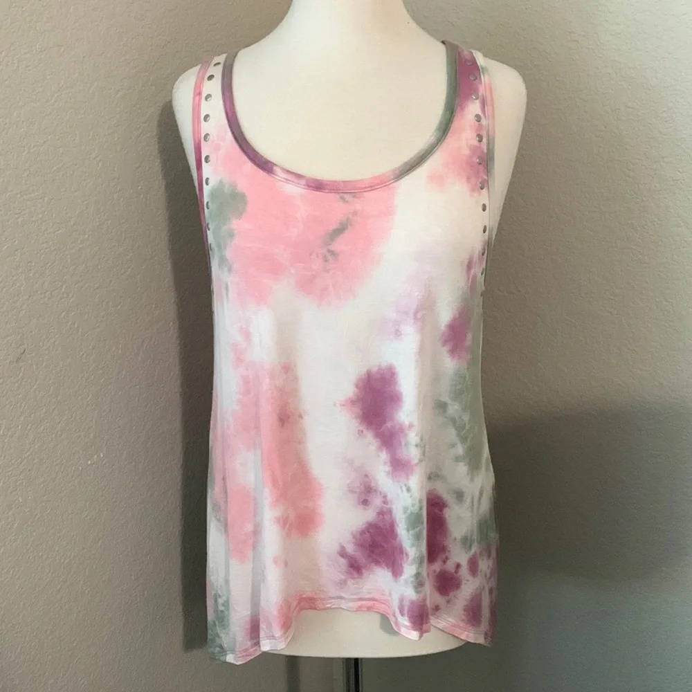 GINGER G tie dye studded neckline tank top